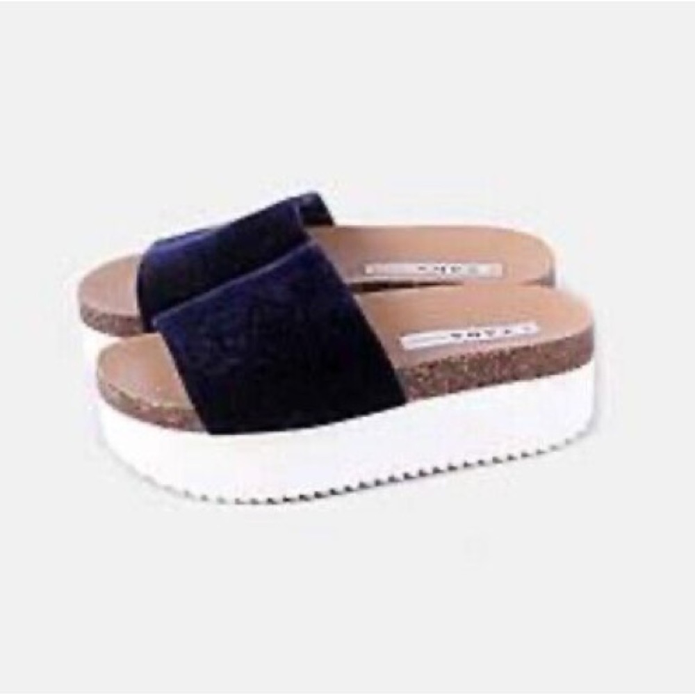 Zara Trafaluc Blue Velvet Platform Slides Sandals size 42/(US 11)